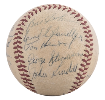 1947 World Series Champion New York Yankees Team Signed OAL Harridge Baseball With 19 Signatures Including DiMaggio, Rizzuto & Page (JSA)